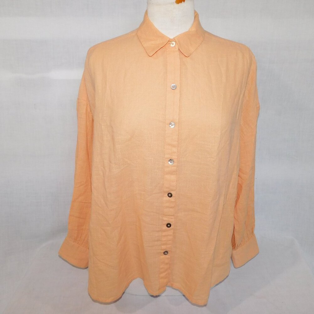 Lola RiverOrange Peach Gauze Long Sleeve Cotton Blouse Shirt Womens S